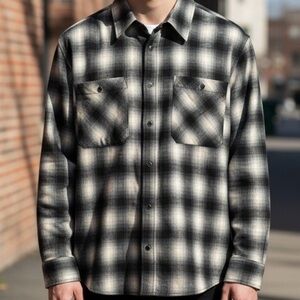 The Kooples Luxury Plaid Flannel Shirt Jacket Overshirt Gray Black XL NWT